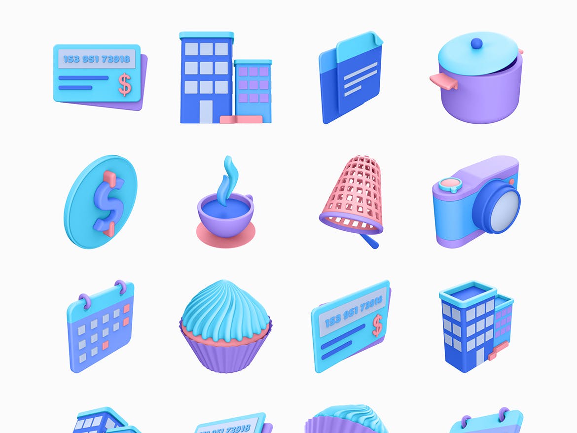 一组时尚高端c4d渲染3d立体图标icon大集合-fig png psd sketch