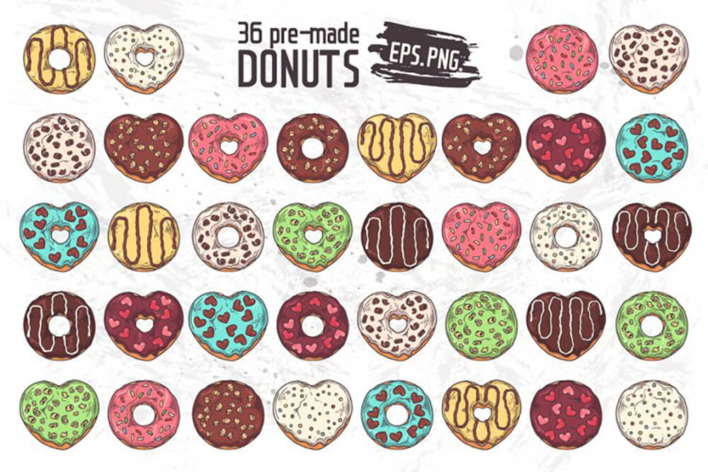甜甜圈甜食元素插画图案素材手绘可爱多彩AI/PNG矢量插画免抠设计素材