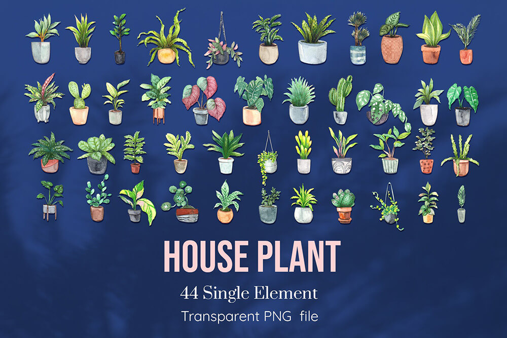 房子室内植物水彩剪贴画素材手绘插画可爱室内植物水彩PNG免抠无背景儿童剪贴画设计素材