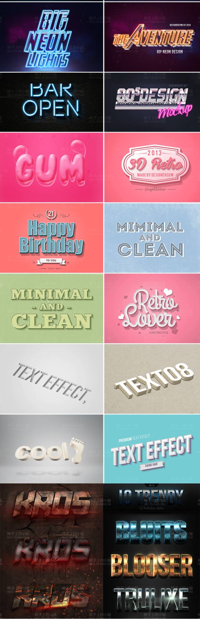 800款3D文字字体特效PS图层样式，随意修改秒变大神