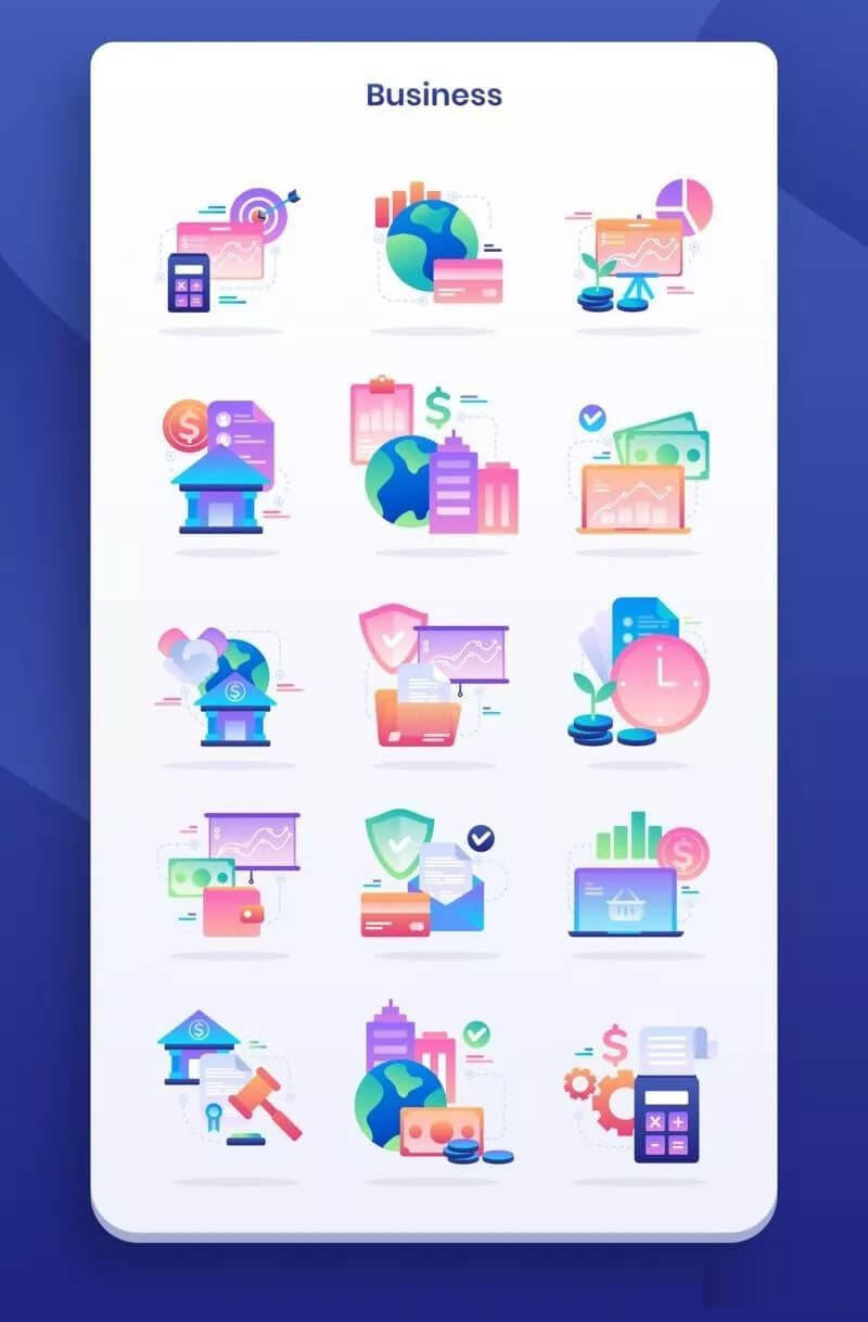 2020最新45个高端独特插图图标，商务/数据/财务风格，非常精美