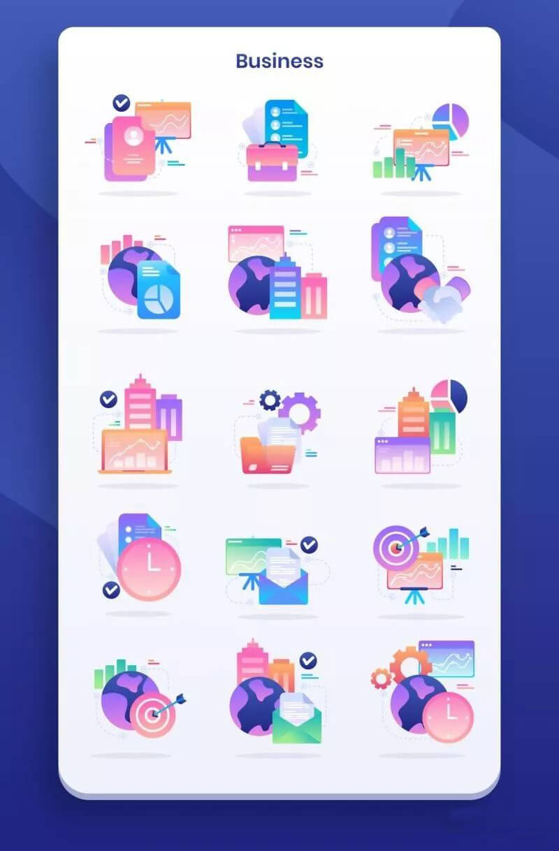 2020最新45个高端独特插图图标，商务/数据/财务风格，非常精美