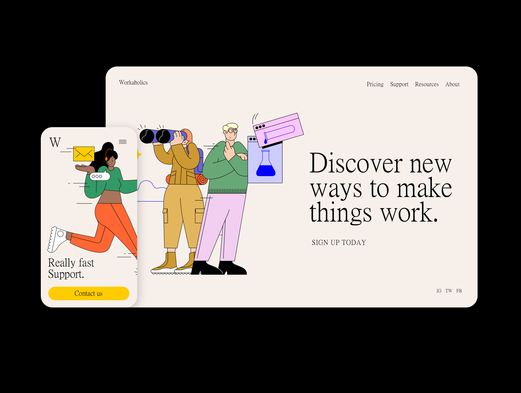 画风简洁轻松的工作场景插画素材