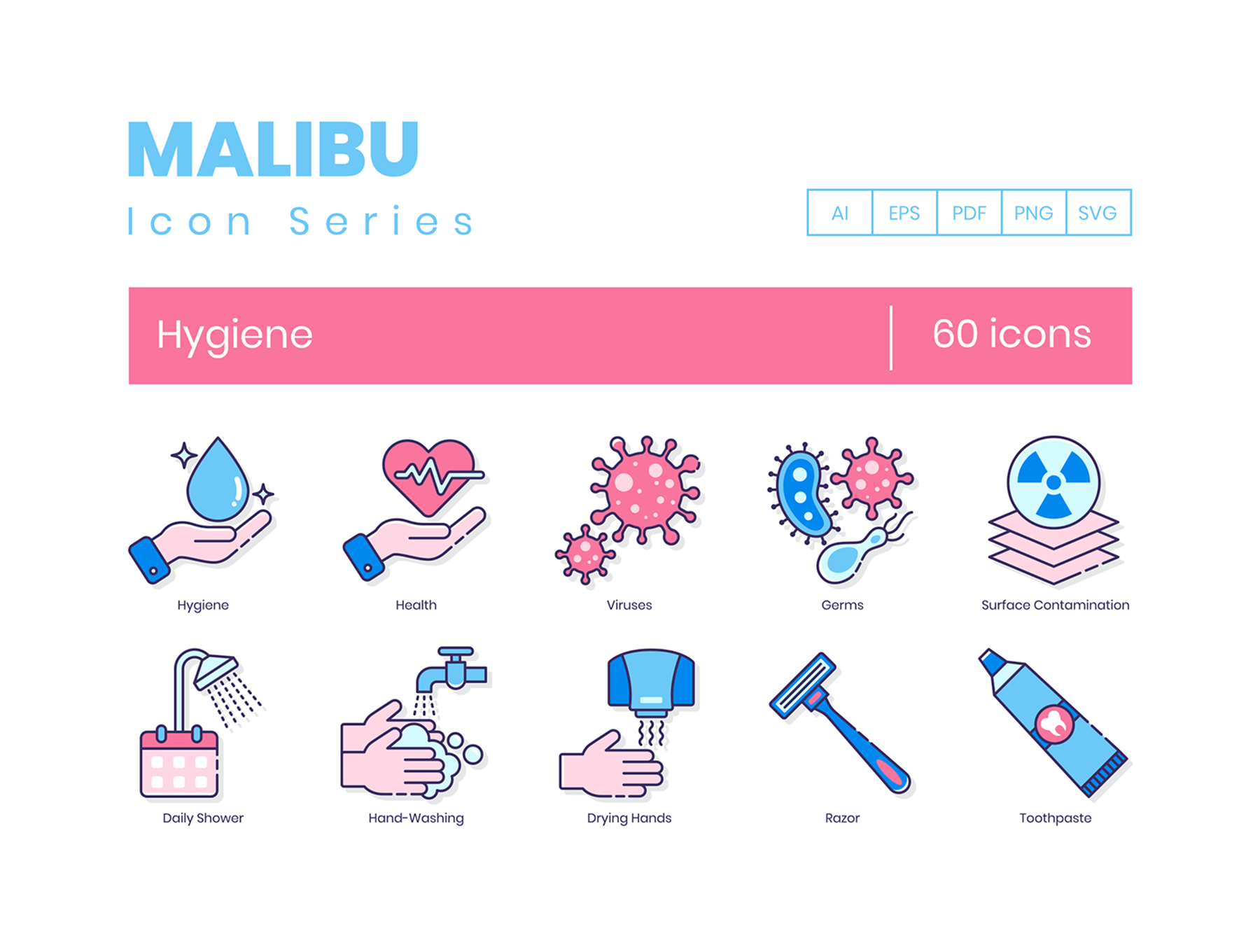 60个非常有特色的粉蓝医疗类图标ICON下载