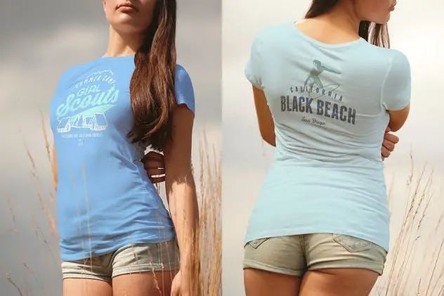 8款女性时尚圆领印花T恤样机PSD素材模板打包下载