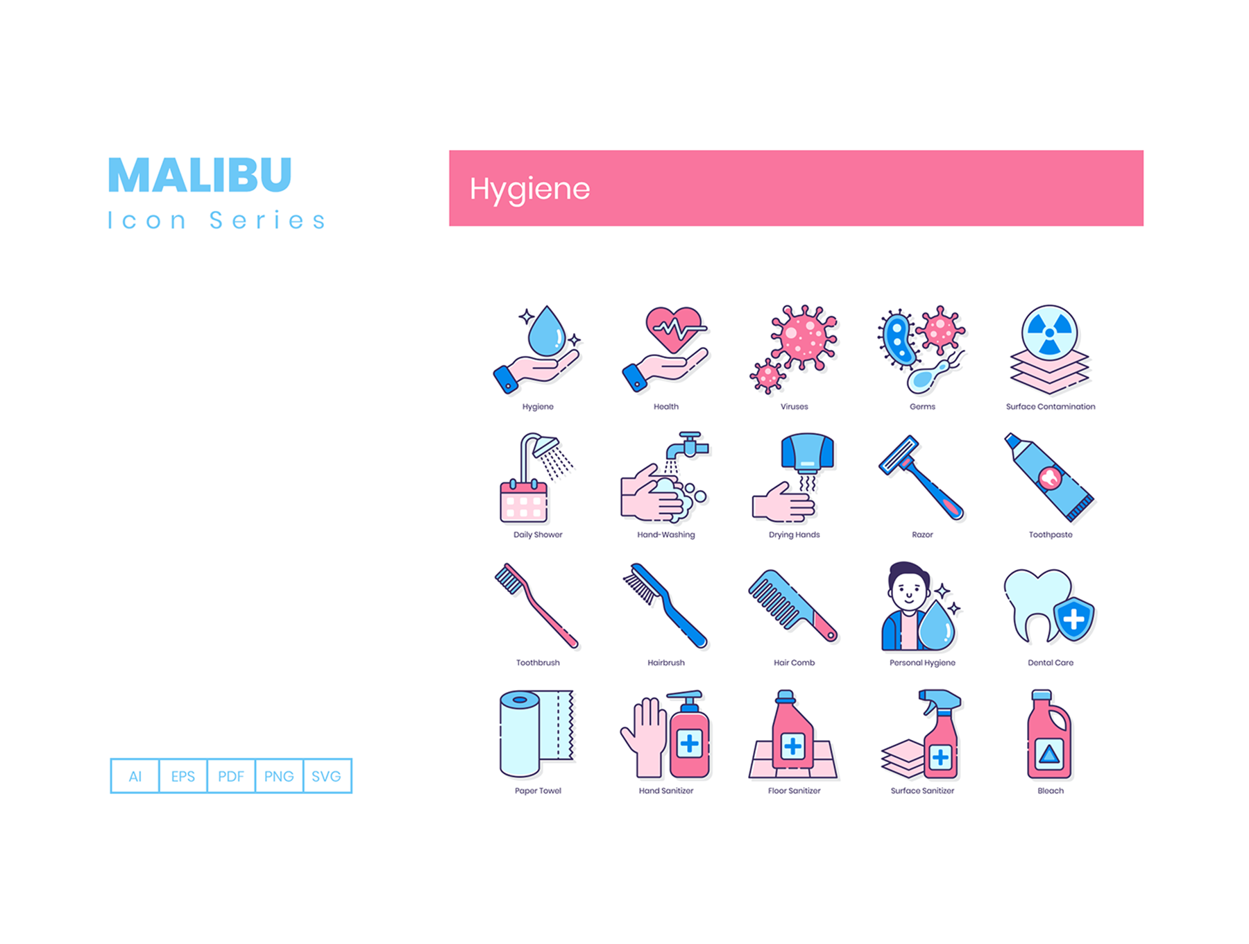 60个非常有特色的粉蓝医疗类图标ICON下载