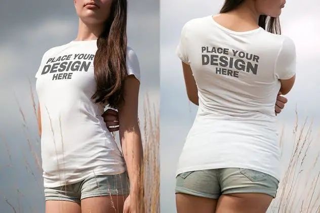 8款女性时尚圆领印花T恤样机PSD素材模板打包下载