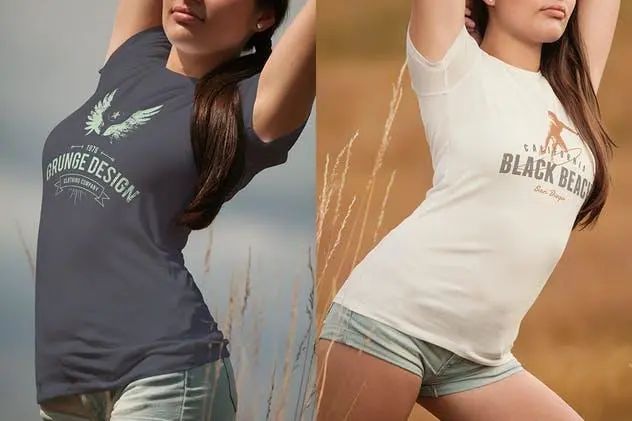 8款女性时尚圆领印花T恤样机PSD素材模板打包下载