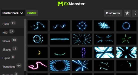 100种二维卡通能量闪电转场烟雾流体MG图形动画包