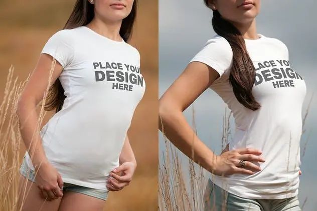 8款女性时尚圆领印花T恤样机PSD素材模板打包下载