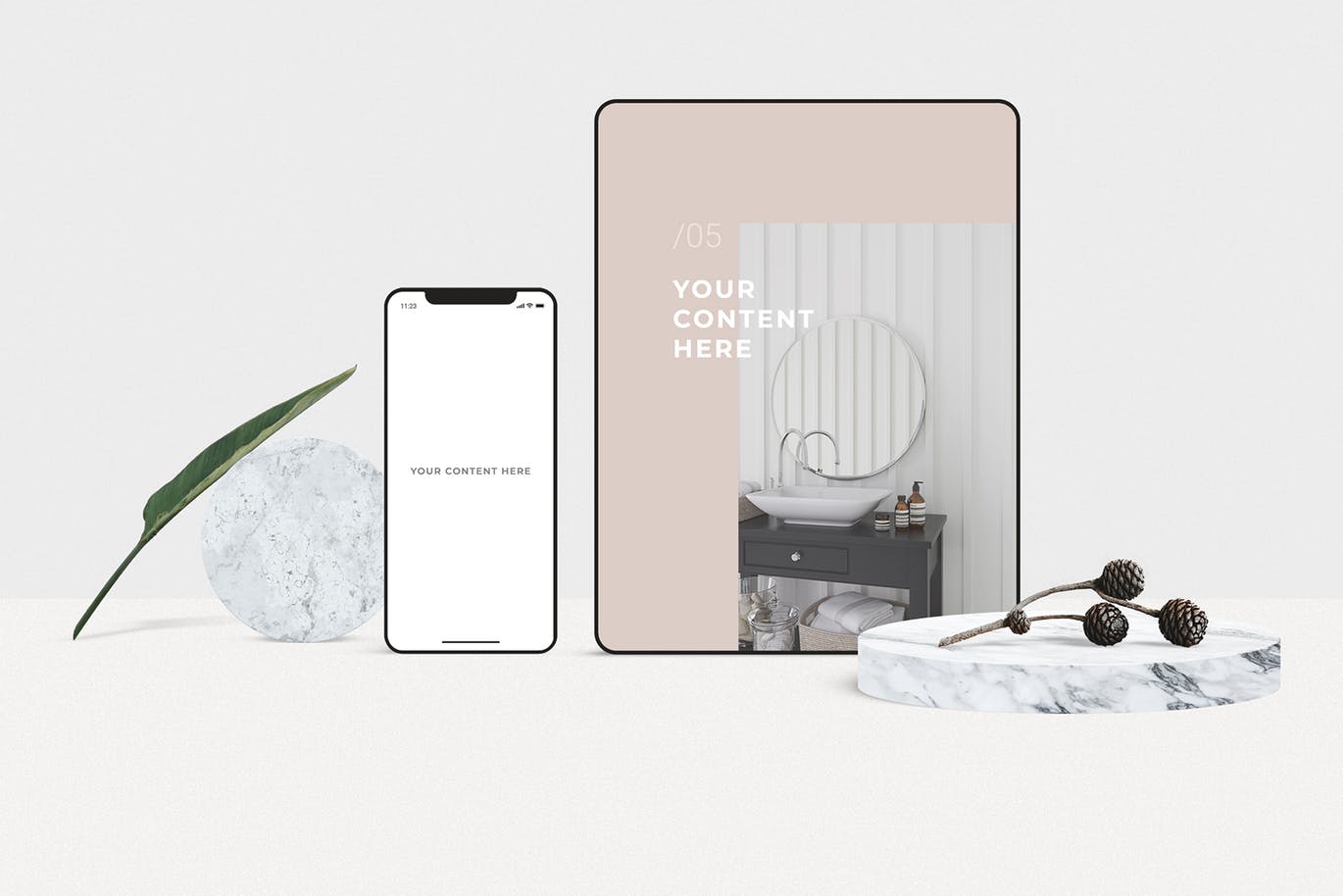 一套极简风格的iPhone X、iPad样机PSD素材源文件下载