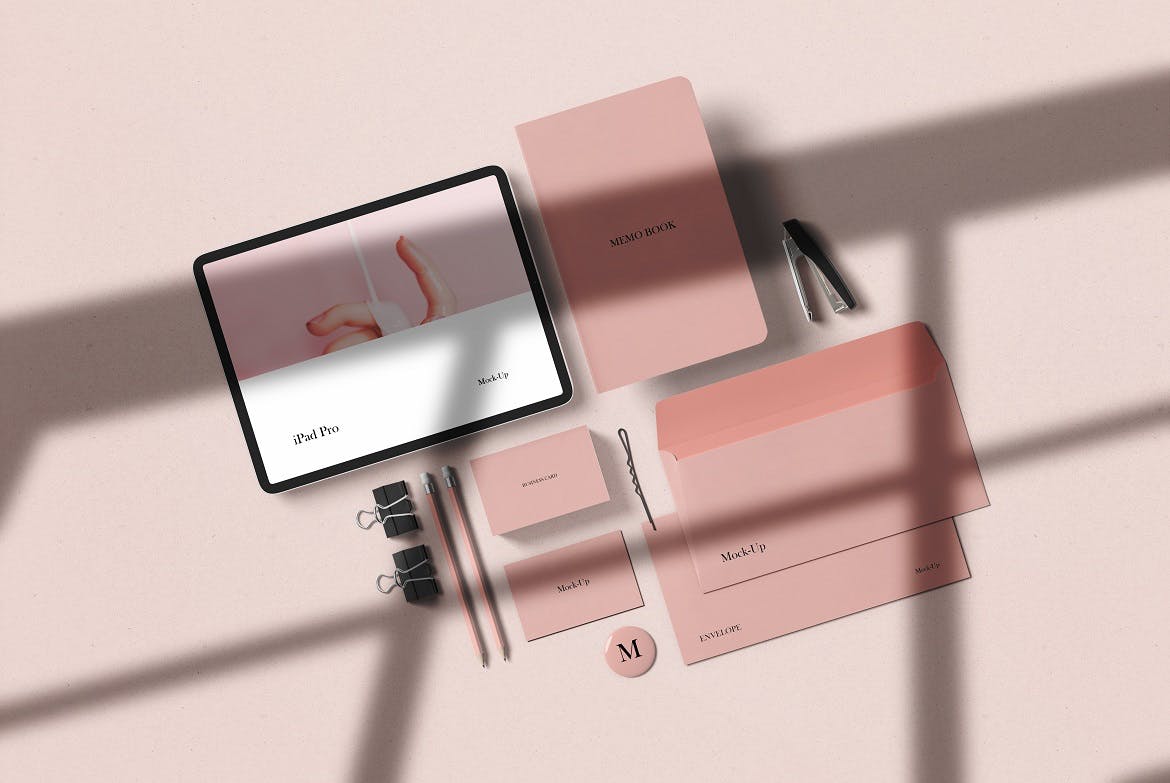 带有光影阴影效果的高品质品牌VI样机展示素材模型mockups