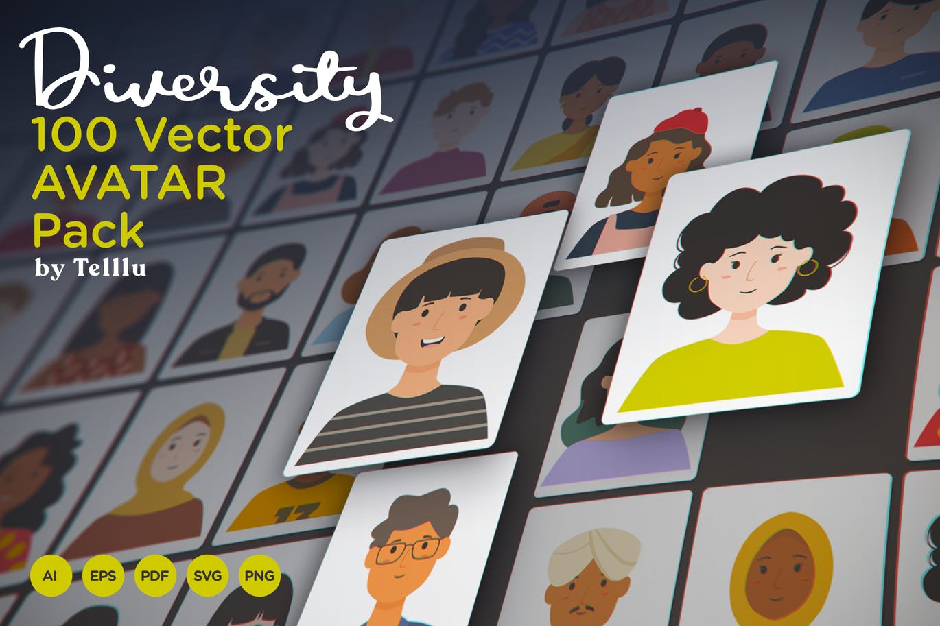 100个不同风格类型矢量头像插画素材包大集合