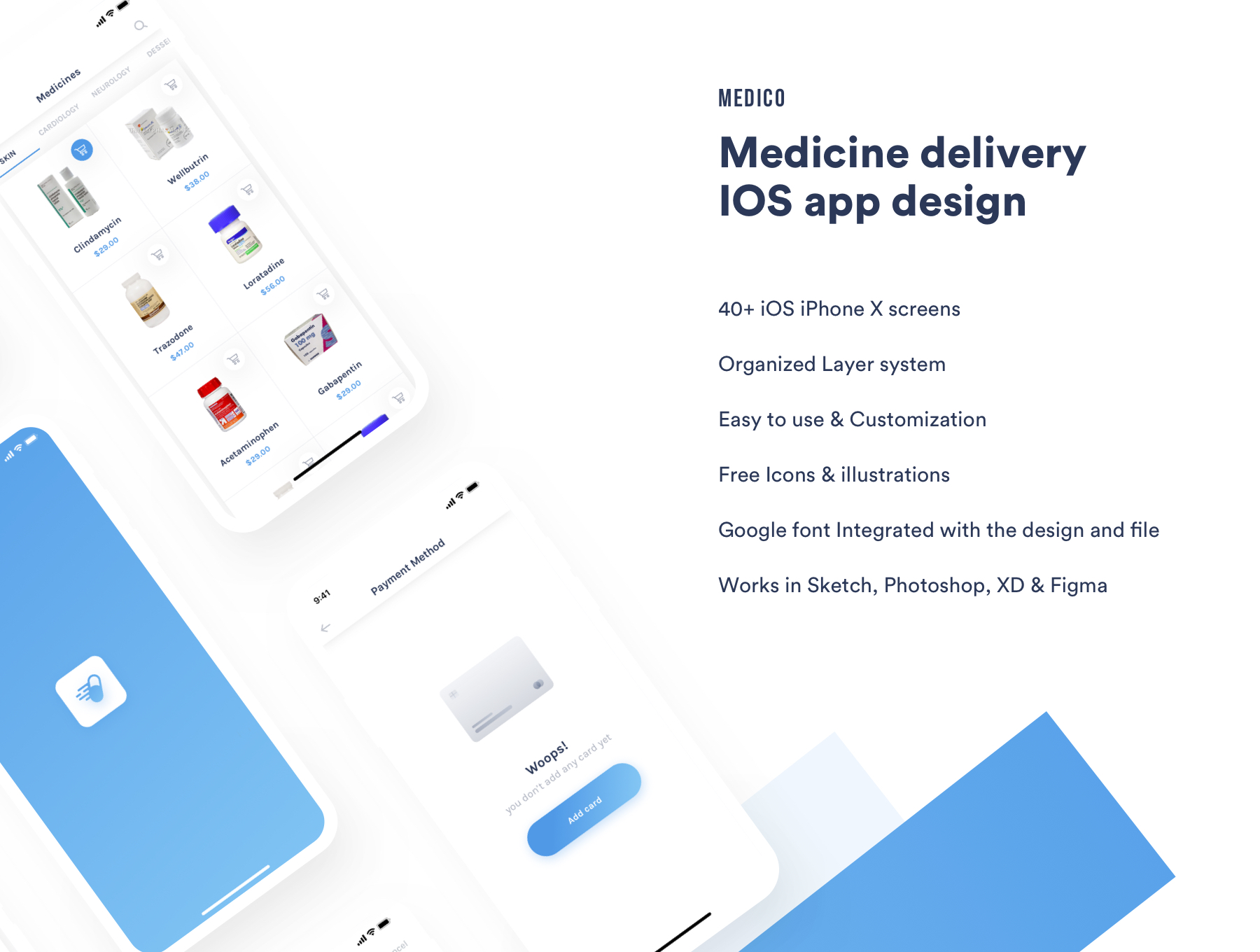 一套蓝色系干净清爽送药电商UI KIT素材包