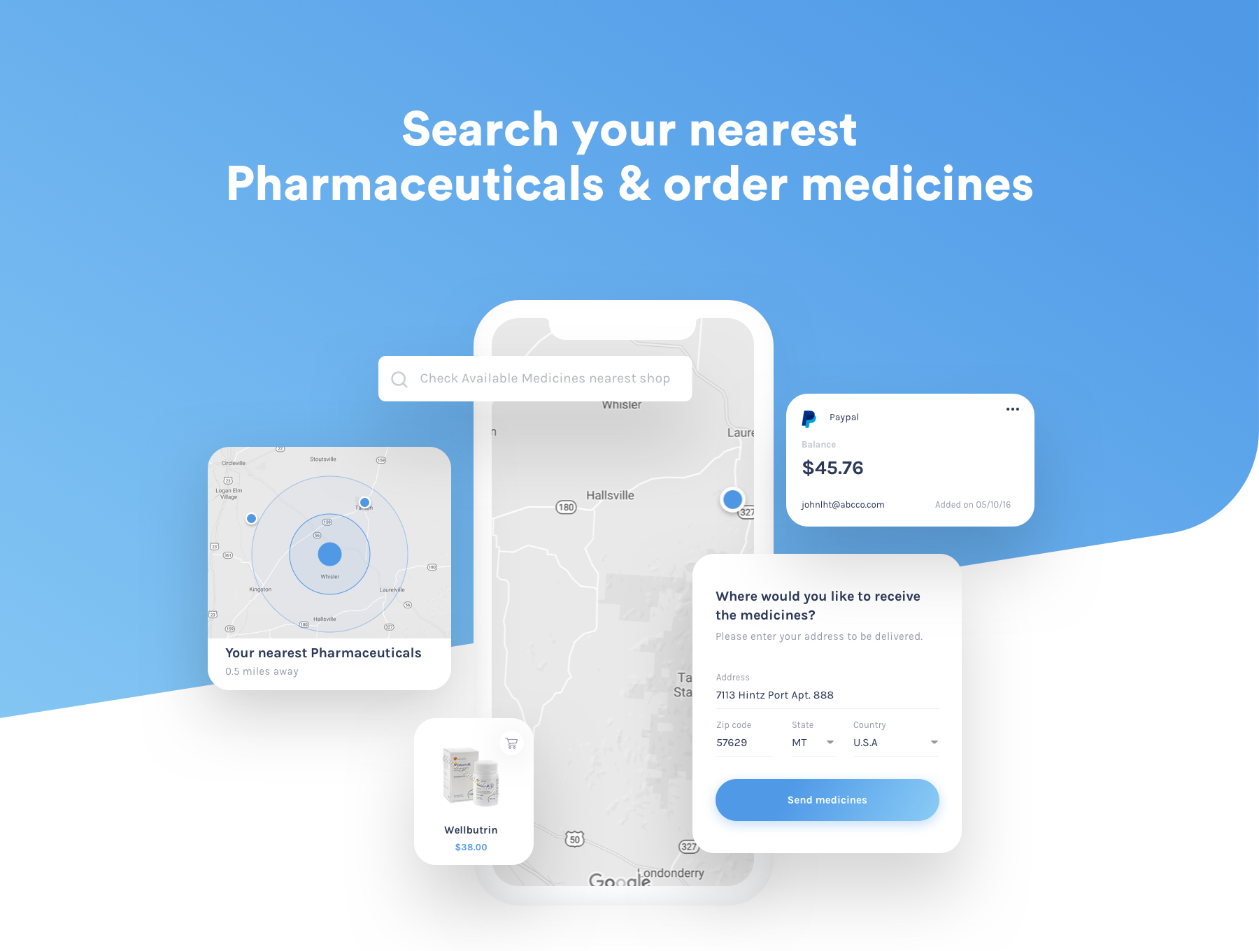 一套蓝色系干净清爽送药电商UI KIT素材包