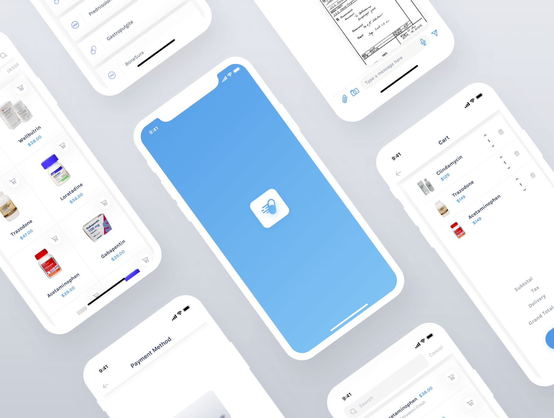 一套蓝色系干净清爽送药电商UI KIT素材包