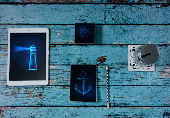 未来科技风格航海元素插画矢量素材包