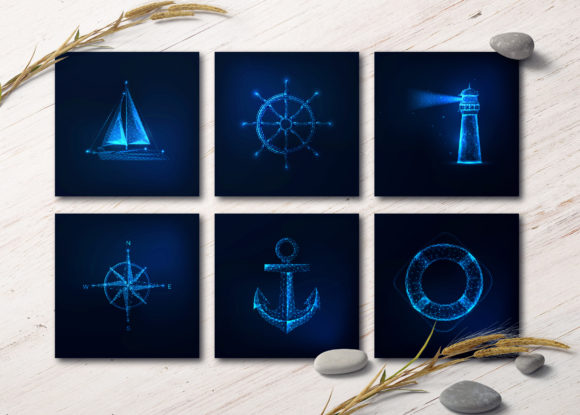 未来科技风格航海元素插画矢量素材包