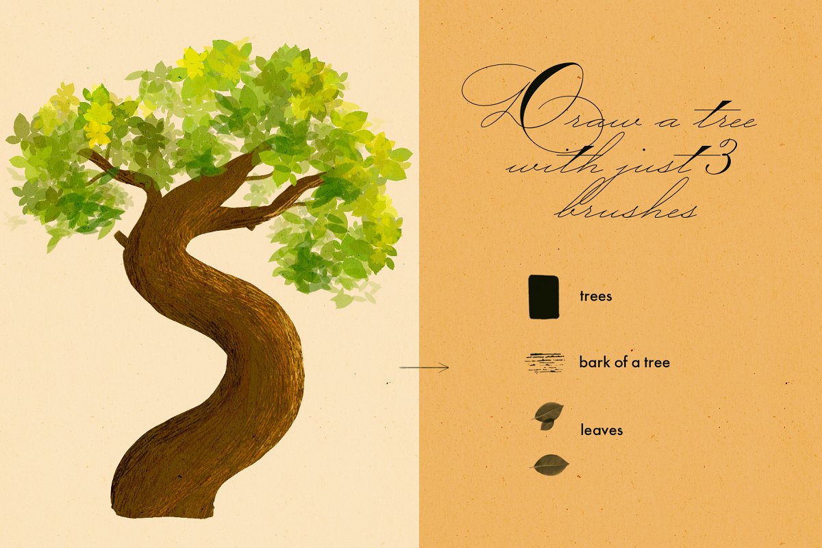 34个植物森林树叶花草PS笔刷套件