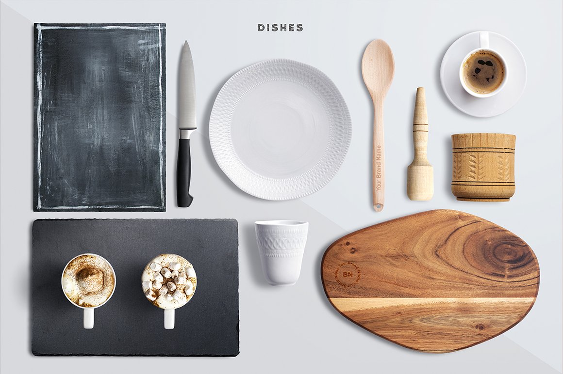 一组绿色健康食品VI样机PSD素材