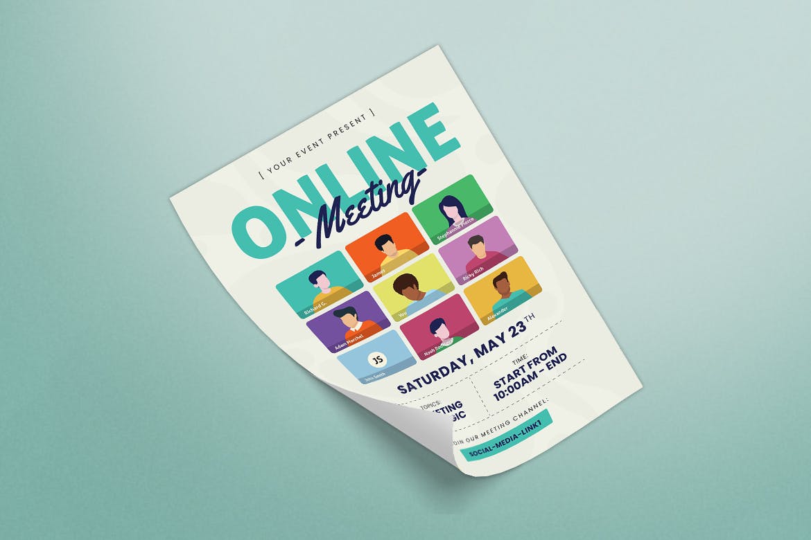 简约时尚在线会议海报设计素材模板