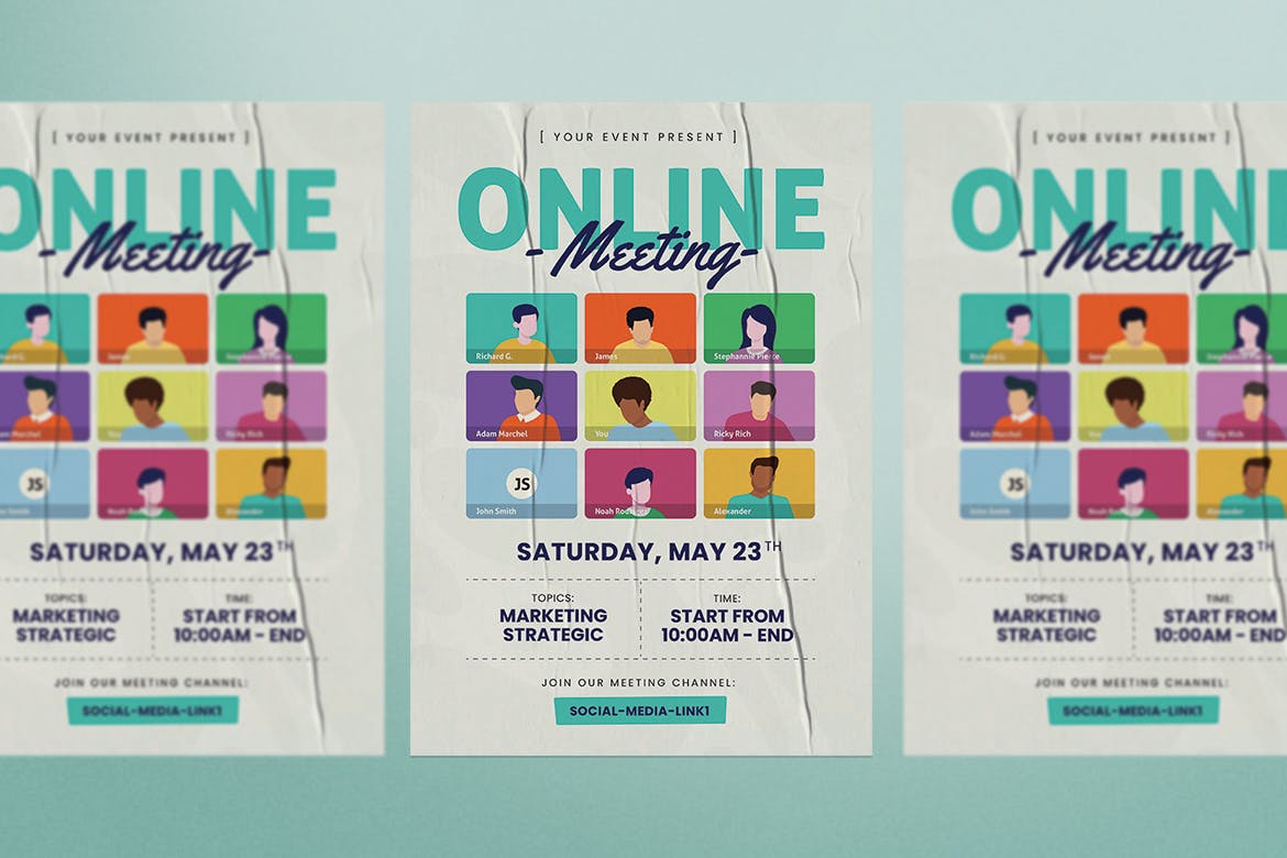 简约时尚在线会议海报设计素材模板