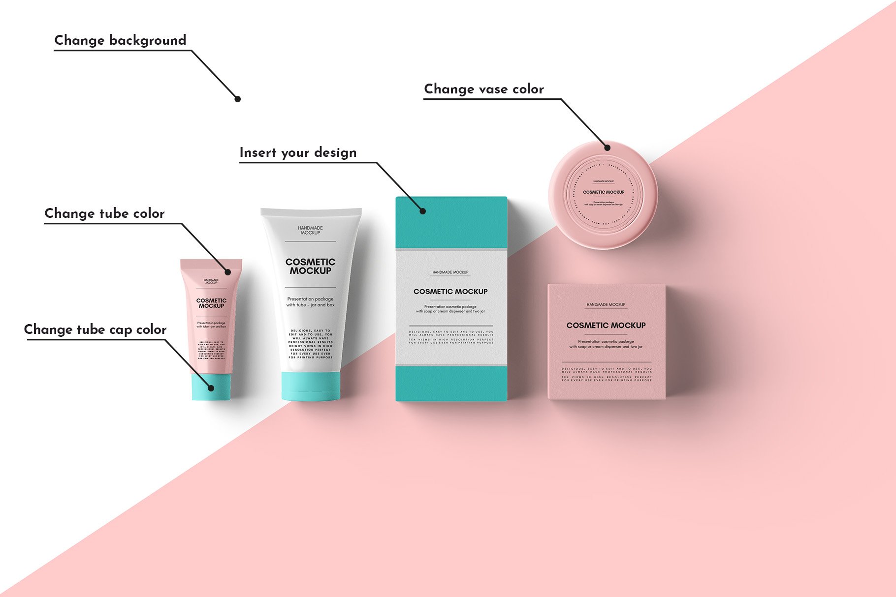 8个化妆品套装品牌/VI包装设计样机PSD素材包