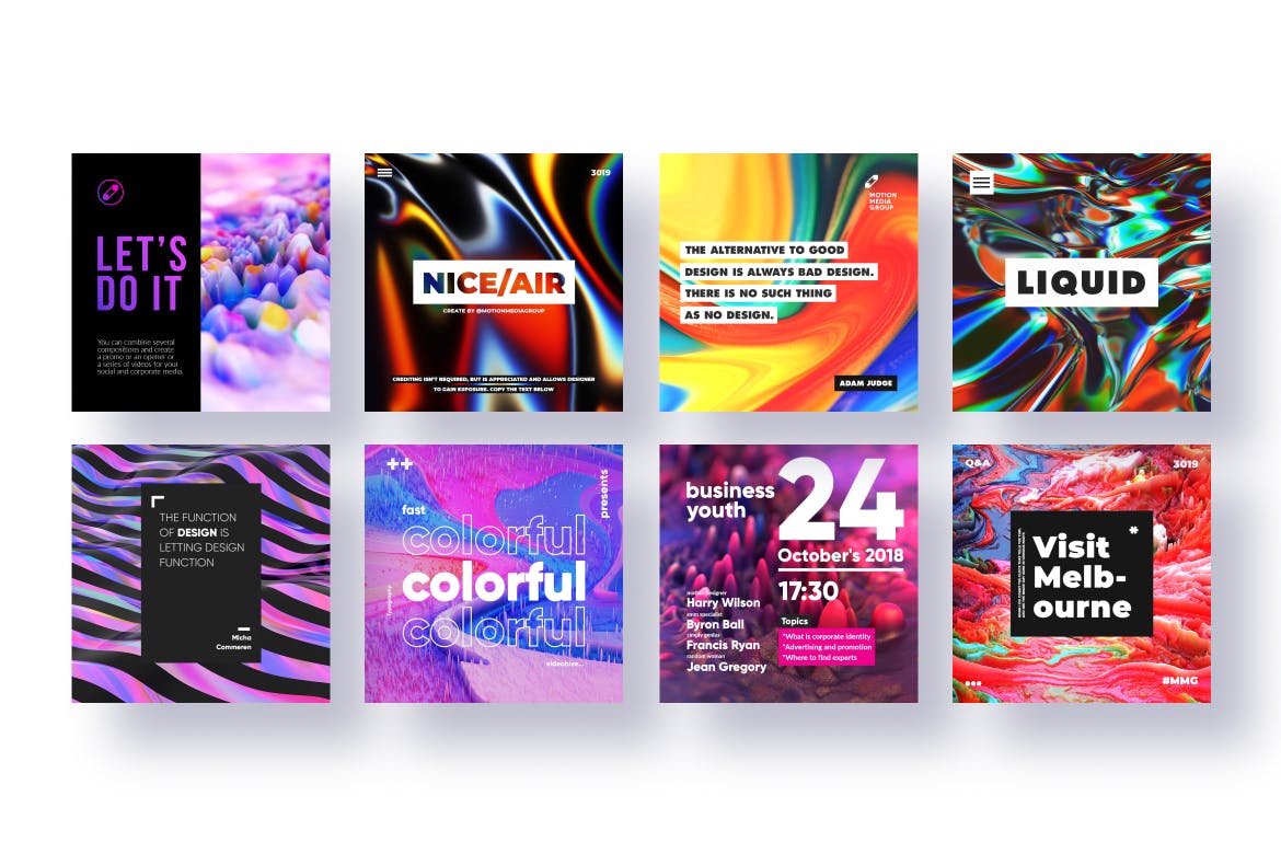 90个不同创意抽象几何纹理背景绚丽海报素材