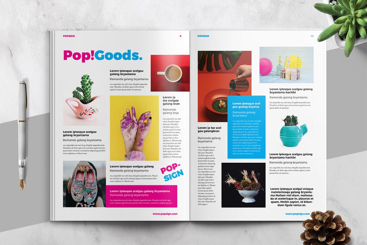 时尚简约清新年轻多彩风格杂志房地产楼书品牌手册画册宣传册杂志设计模板