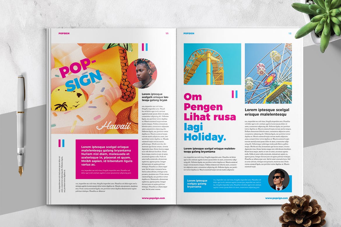 时尚简约清新年轻多彩风格杂志房地产楼书品牌手册画册宣传册杂志设计模板