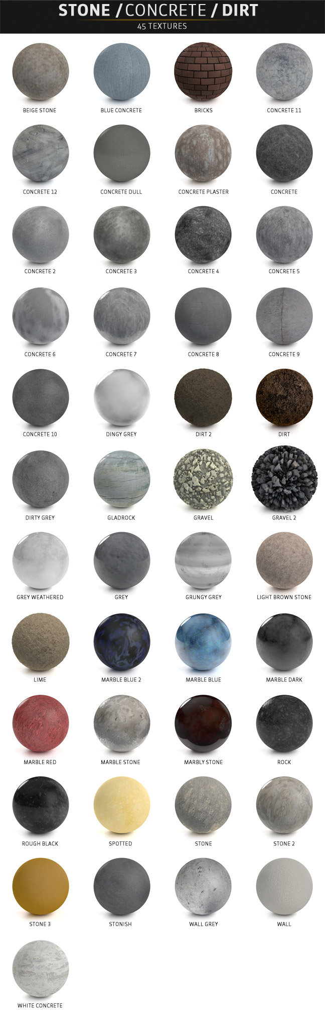 几百个包含不同分类的C4D质感材质纹理素材包下载