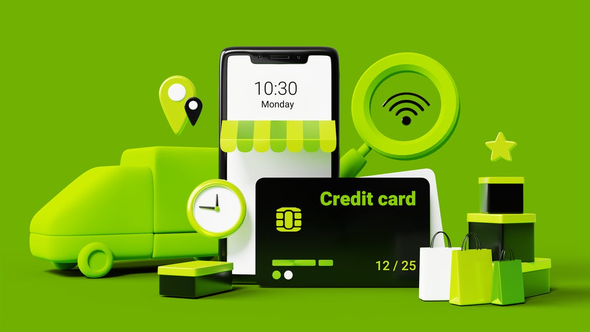 电商3D场景手机购物元素PSD素材包