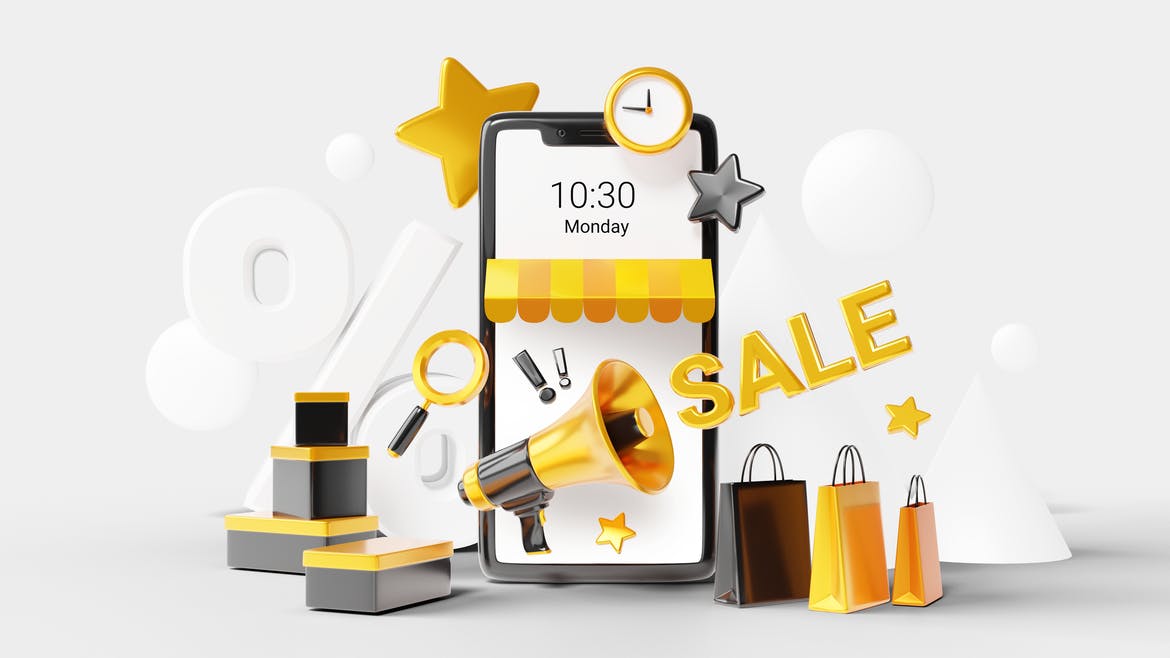 电商3D场景手机购物元素PSD素材包