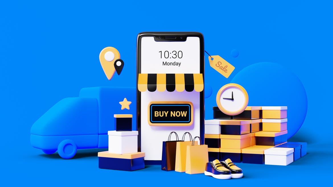 电商3D场景手机购物元素PSD素材包