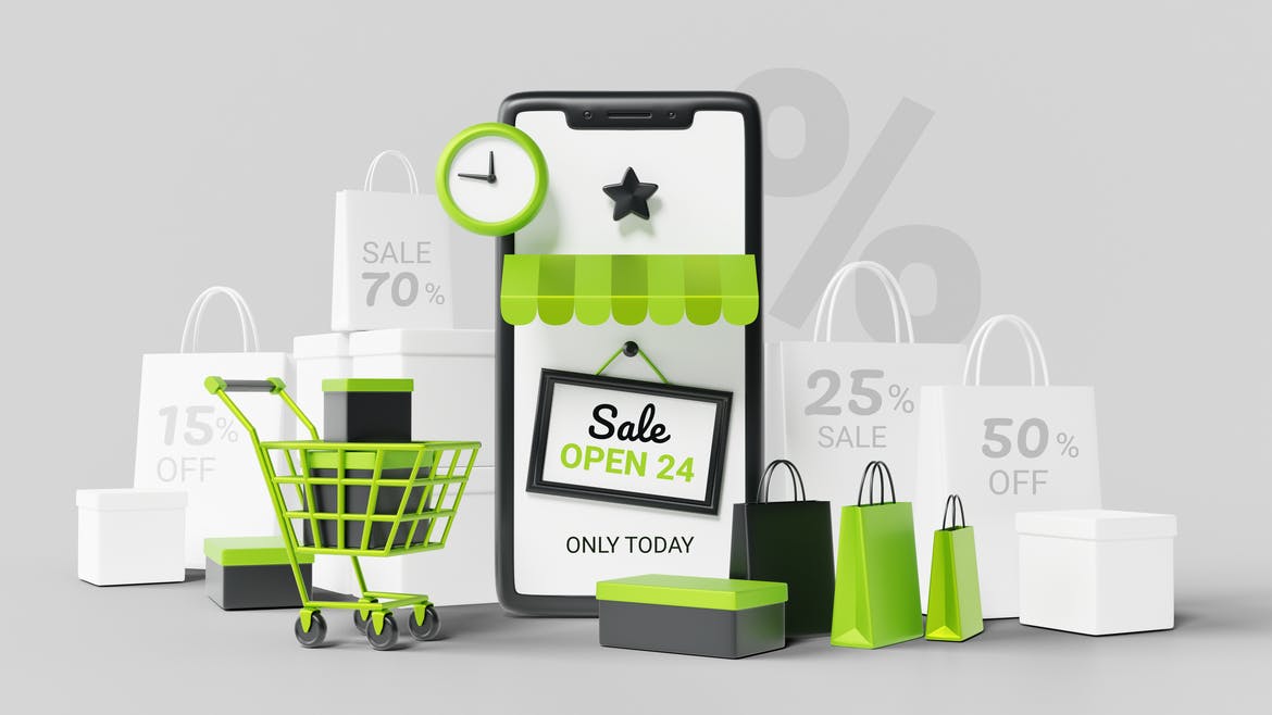 电商3D场景手机购物元素PSD素材包