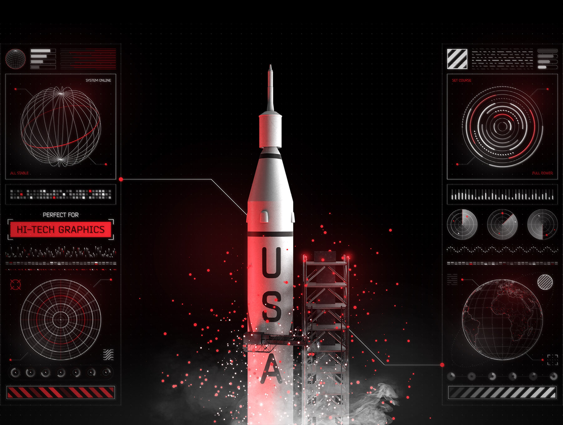 一套酷炫科技风HUD仪表盘UI素材包下载