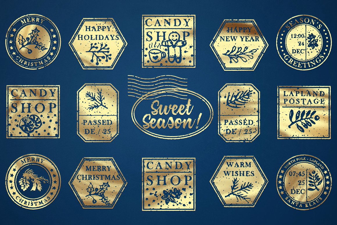 5个金箔文字&徽标Logo效果PSD背景素材模板