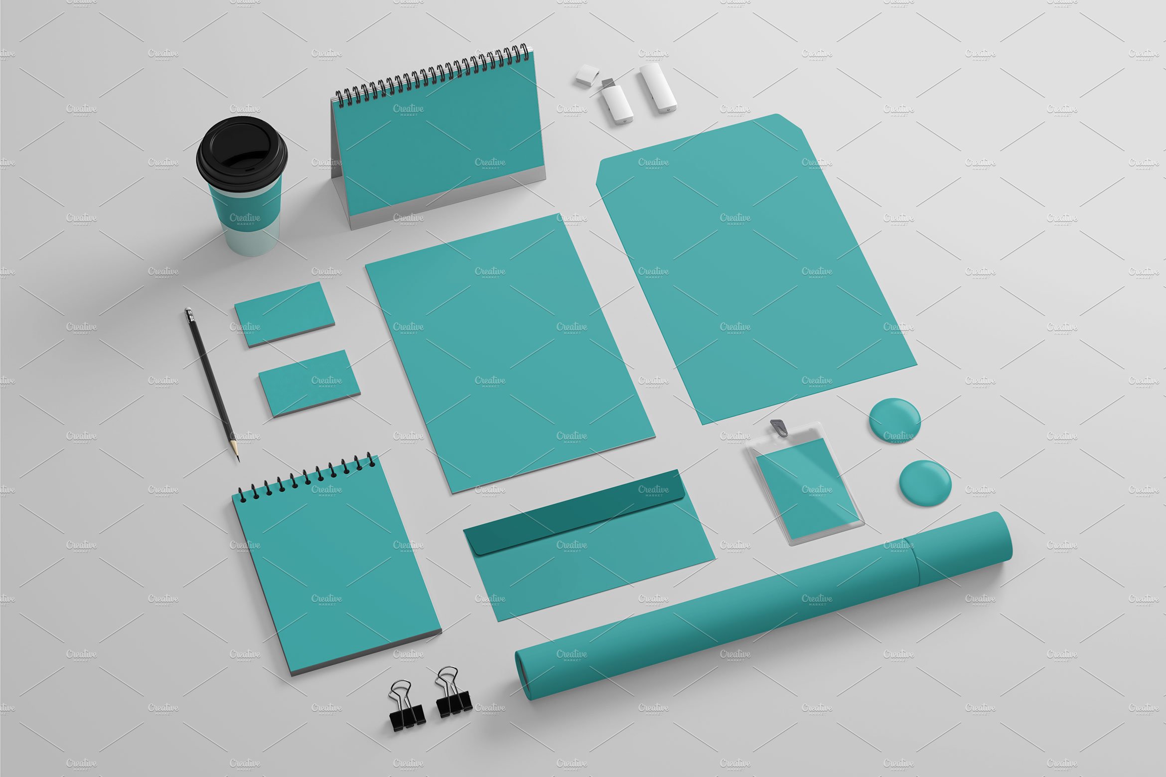 一套绿色企业办公文具品牌VI设计样机PSD素材