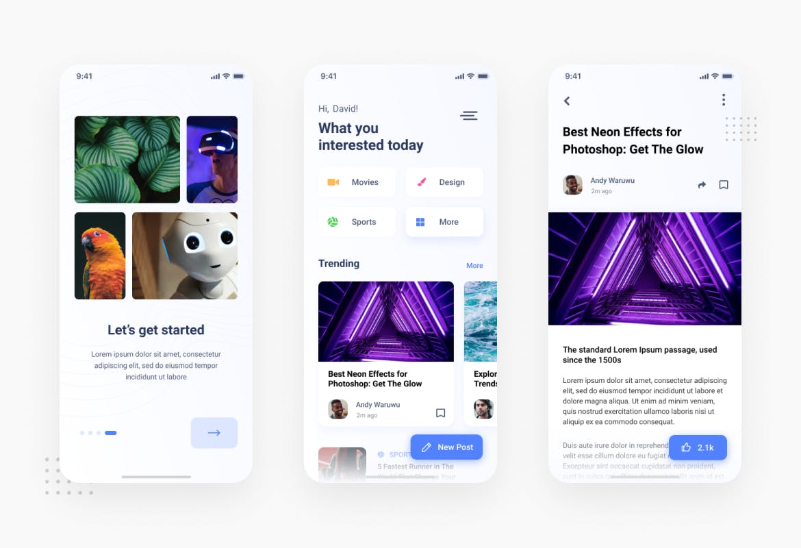 博客/新闻应用程序APP用户界面设计UI KITS