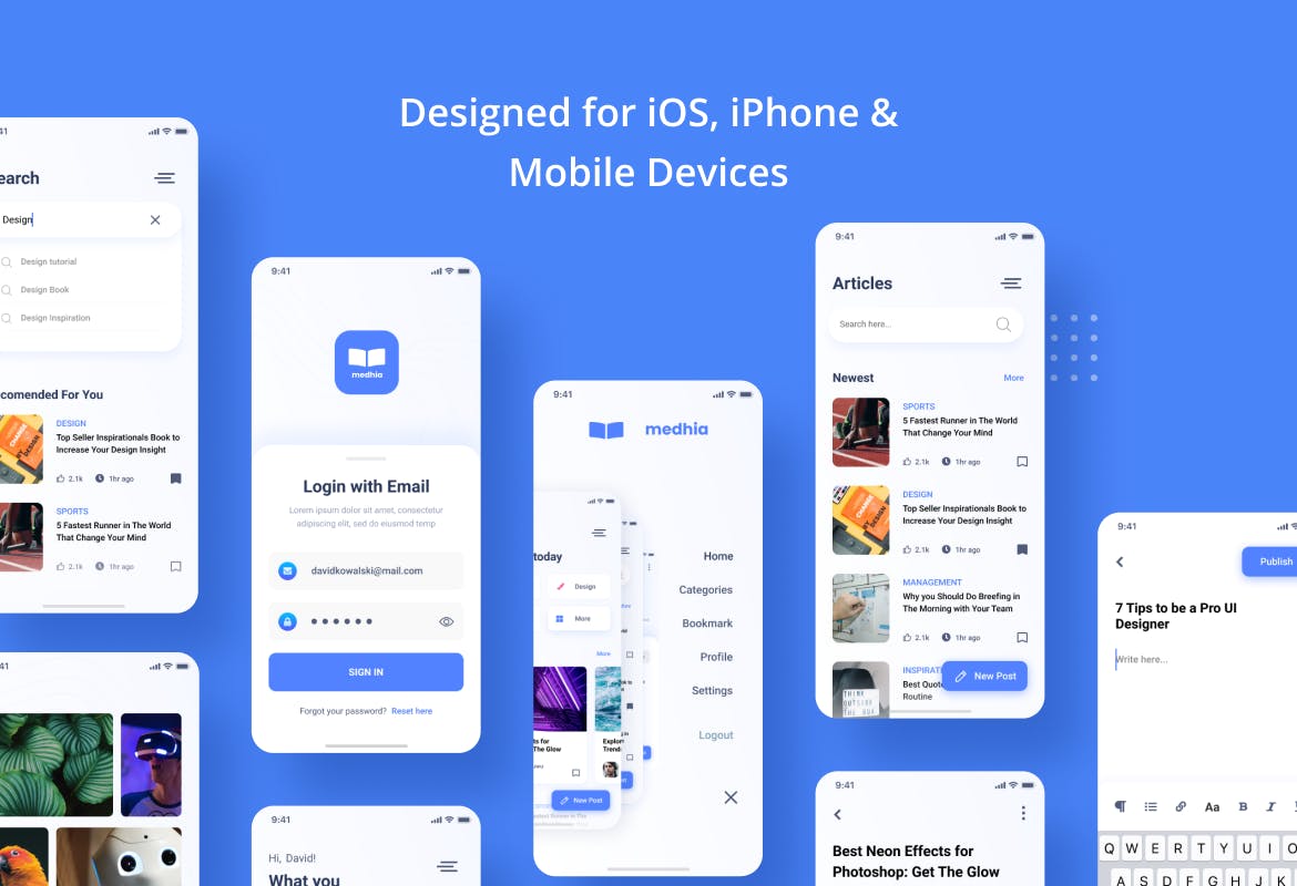 博客/新闻应用程序APP用户界面设计UI KITS