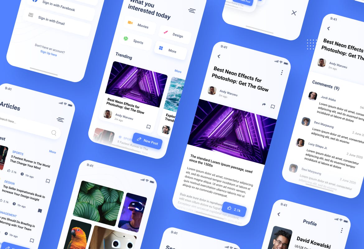 博客/新闻应用程序APP用户界面设计UI KITS