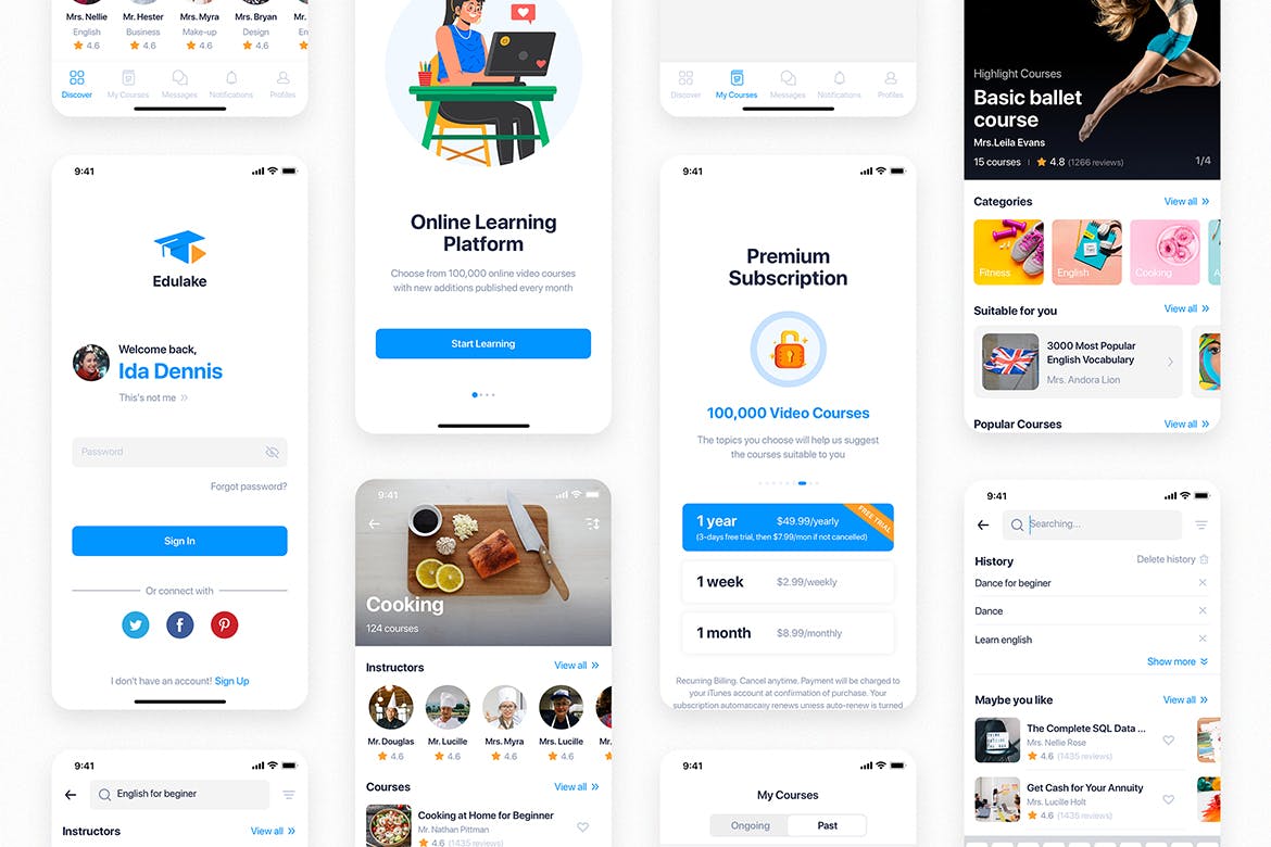 一套在线教育类APP UI KIT模板素材包下载