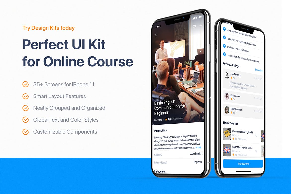 一套在线教育类APP UI KIT模板素材包下载