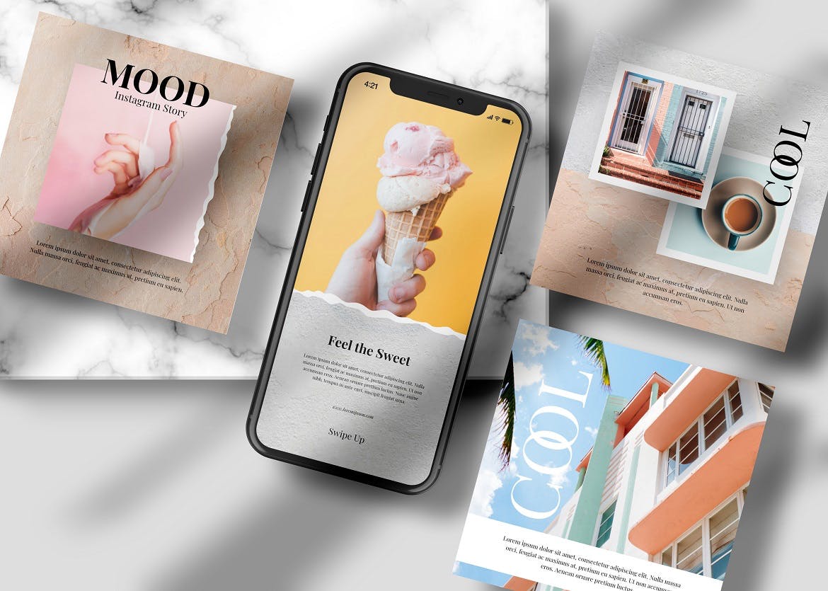 一组方形Ins文章样机和iPhone手机样机PSD素材合集