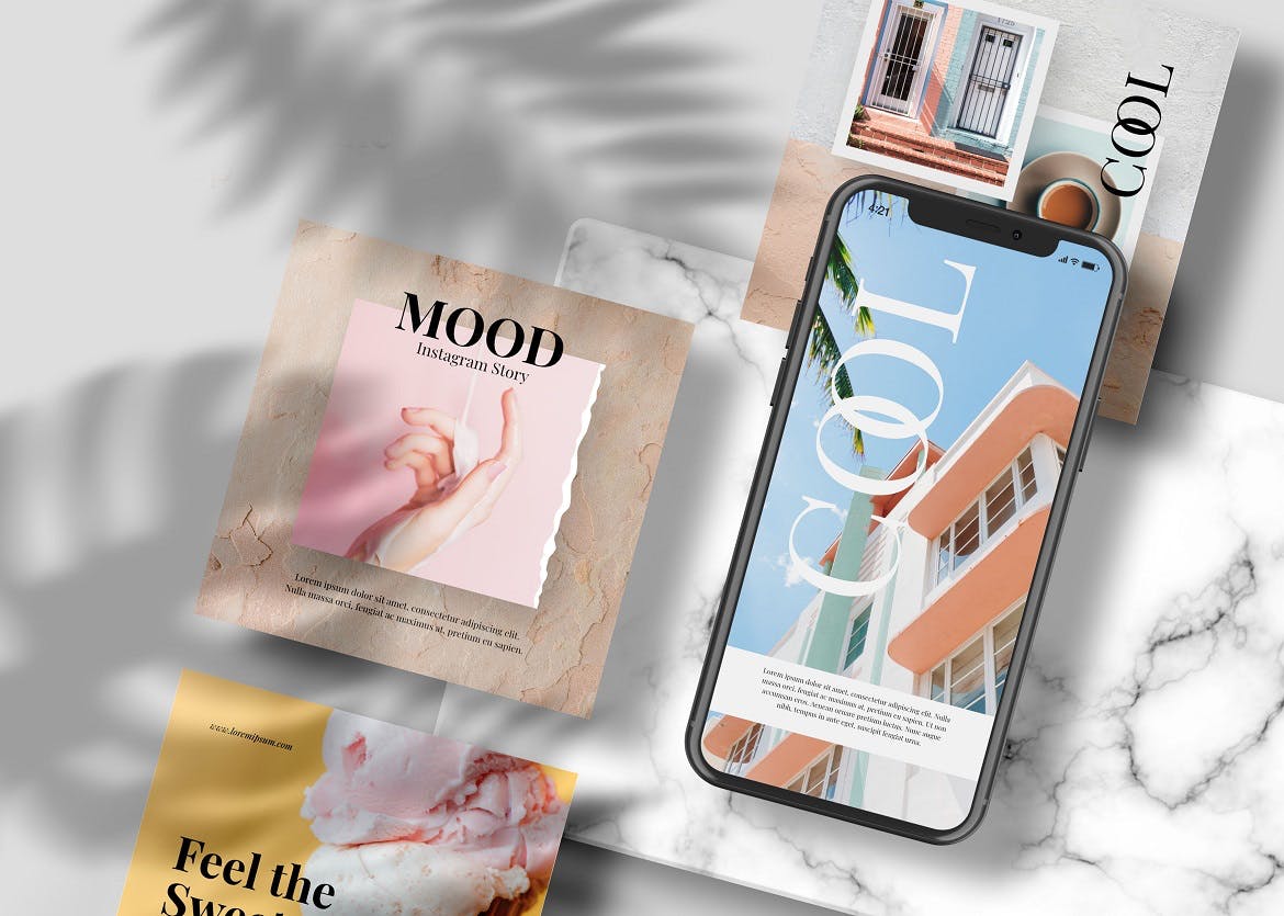 一组方形Ins文章样机和iPhone手机样机PSD素材合集