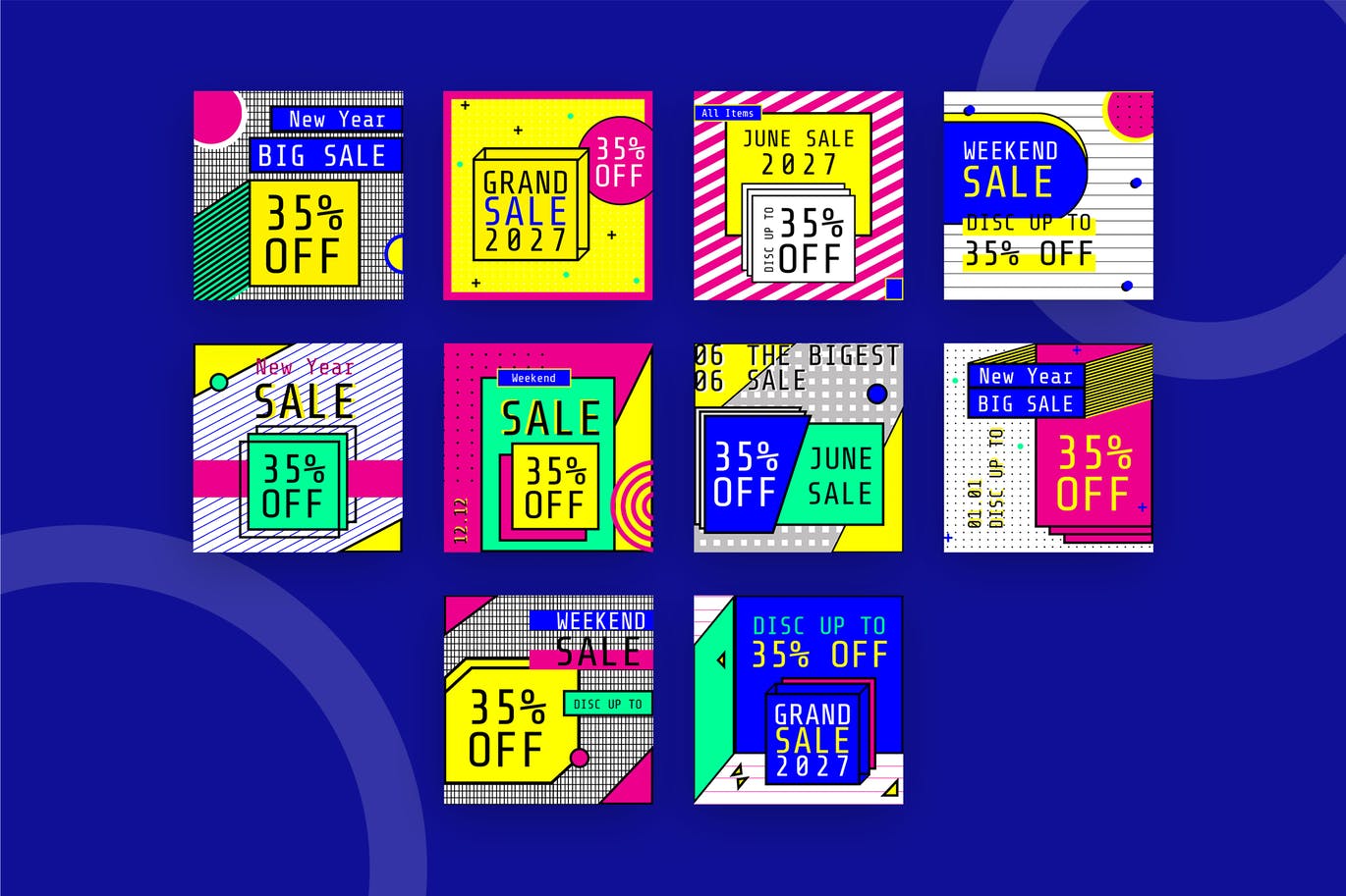 时尚复古包豪斯风格Ins社交banner海报PSD设计模板