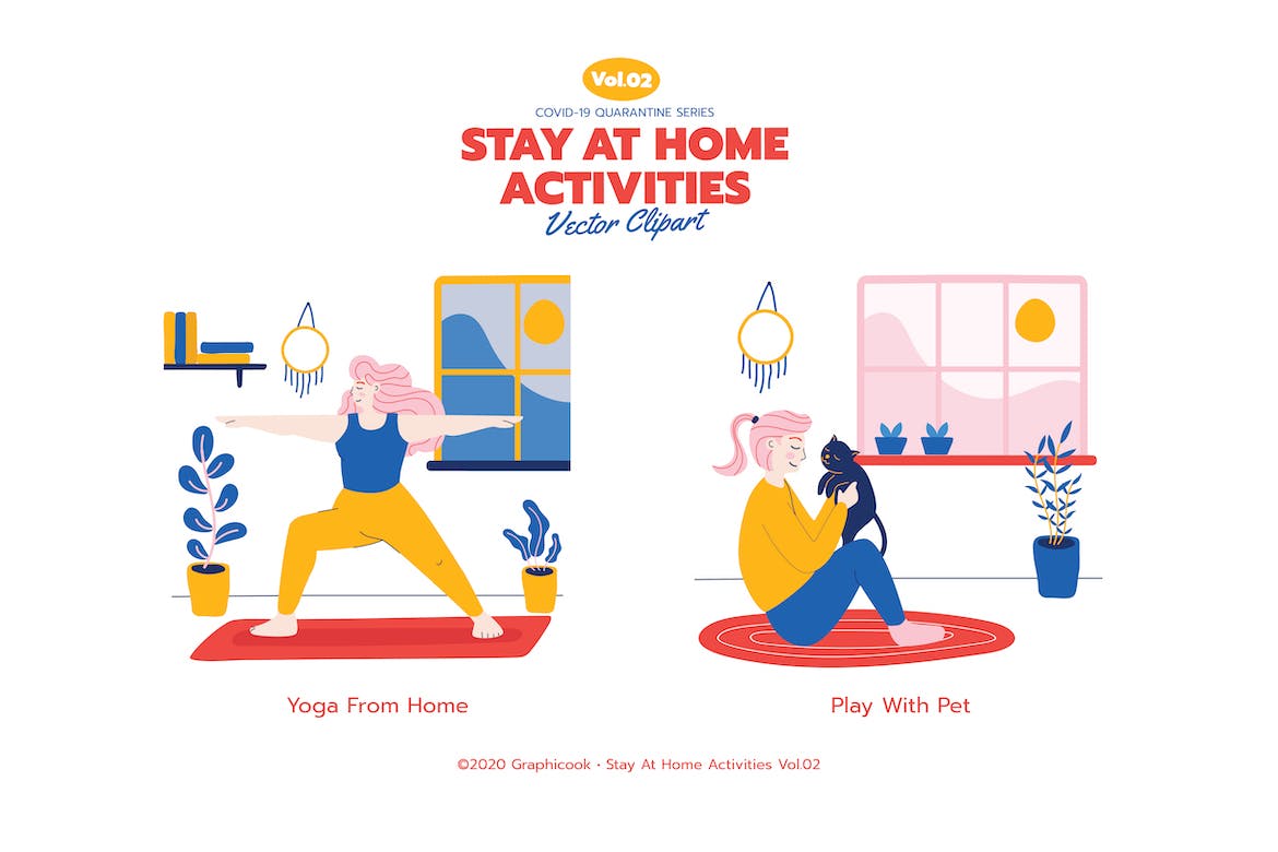 时尚可爱居家活动矢量插画大合集