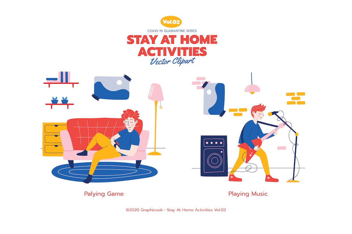 时尚可爱居家活动矢量插画大合集