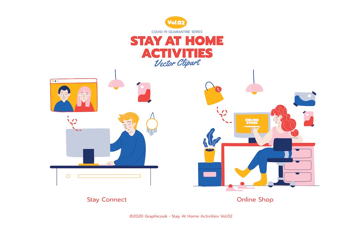 时尚可爱居家活动矢量插画大合集