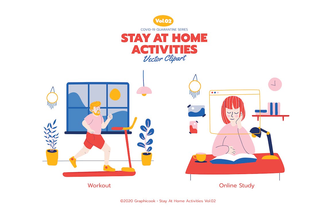 时尚可爱居家活动矢量插画大合集